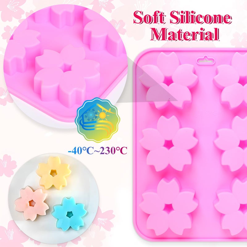EORTA 2 Pack Sakura Flower Silicone Soap Molds, 6 Cavity Ice Cube Tray by EORTA for Mousse Chocolate Jelly Dessert Candy Pastry DIY Craft Valentine Day, Pink - Image 5